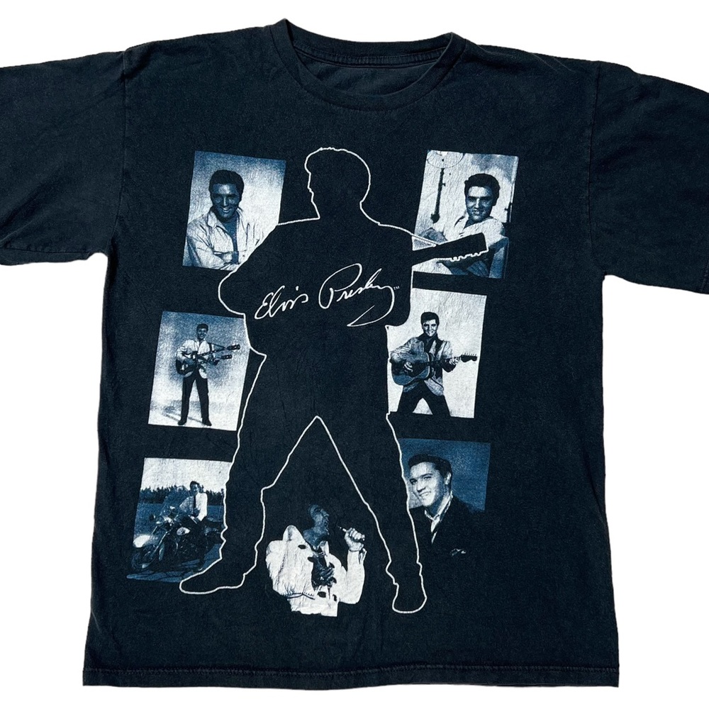 Elvis Presley Photos & Signature Graphic T-Shirt Black Unisex Sz M *Measured